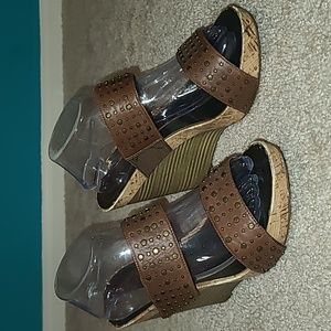 A.N.A. A New Approach Brown leather studded wedge heel Size 10